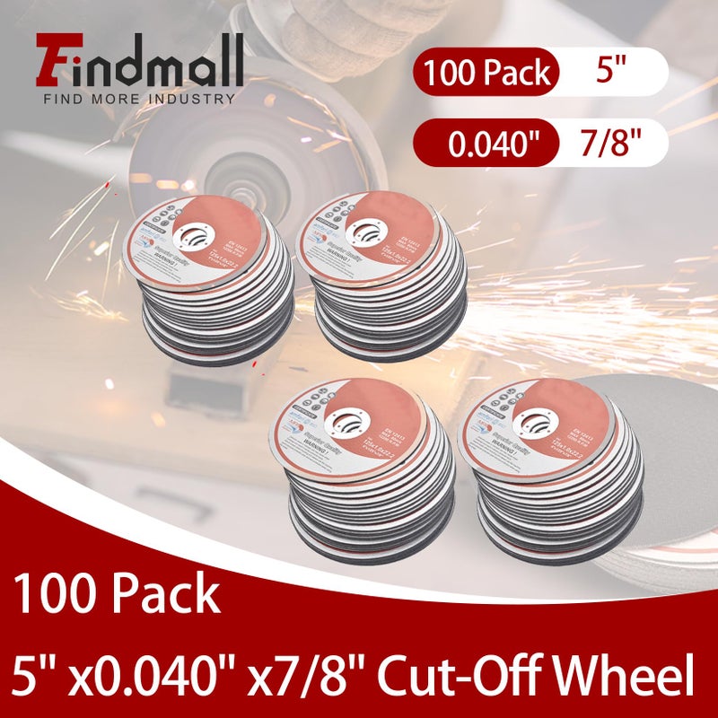 findmall 100 Pack 5" x.040 x7/8" Cut-Off Wheel - Metal & Stainless Steel Cutting Discs - Image 2